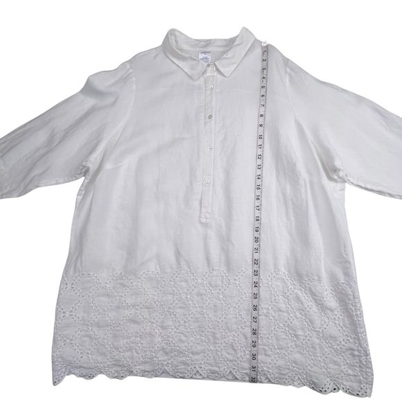 Lands End Blouse Womens 24 White Linen Boho Relaxed Eyelet Lace Scalloped Tunic - Picture 4 of 9